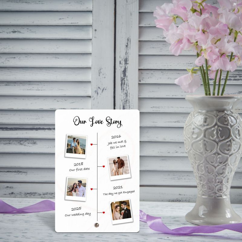 Personalized Our Love Story Couple Photo Frame Plaque with Stand, Love Story Anniversary Frame Gift For Birthday, Engagement, Valentines Day